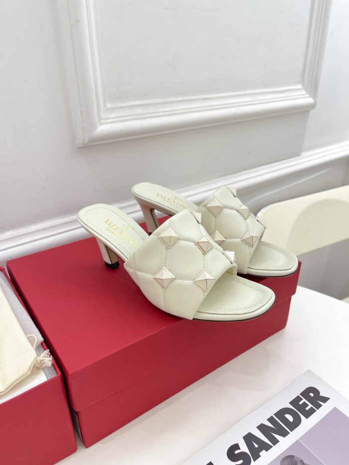 Valentino Women Shoes Mule Flip Flop Sandals ROMAN STUD SLIDE SANDAL IN QUILTED NAPPA with Original Box Luxury Brand 6.5cm Heel Design