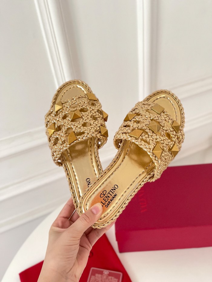 Valentino Women Shoes Mule Flip Flop Sandals ROMAN STUD SLIDE SANDAL IN QUILTED NAPPA with Original Box Luxury Brand