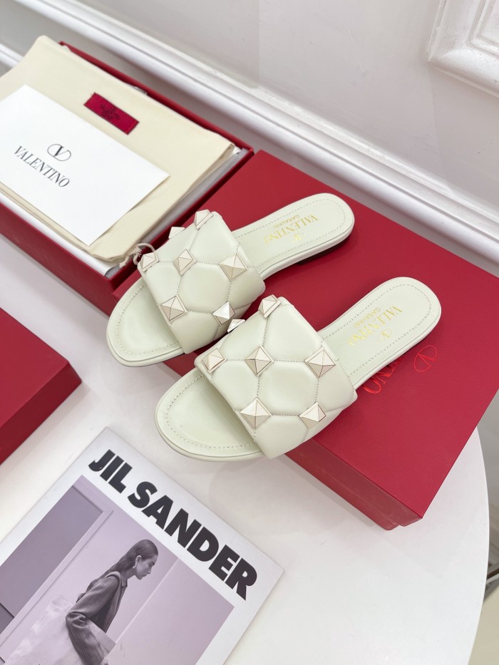 Valentino Women Shoes Mule Flip Flop Sandals ROMAN STUD SLIDE SANDAL IN QUILTED NAPPA with Original Box Luxury Brand