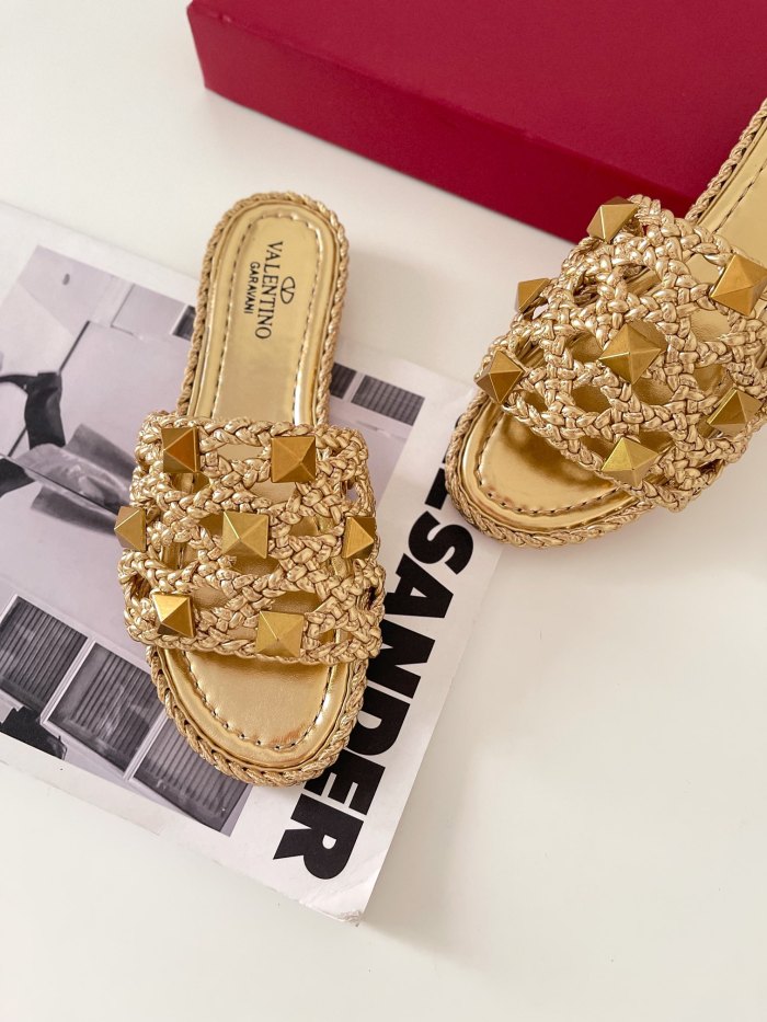 Valentino Women Shoes Mule Flip Flop Sandals ROMAN STUD SLIDE SANDAL IN QUILTED NAPPA with Original Box Luxury Brand
