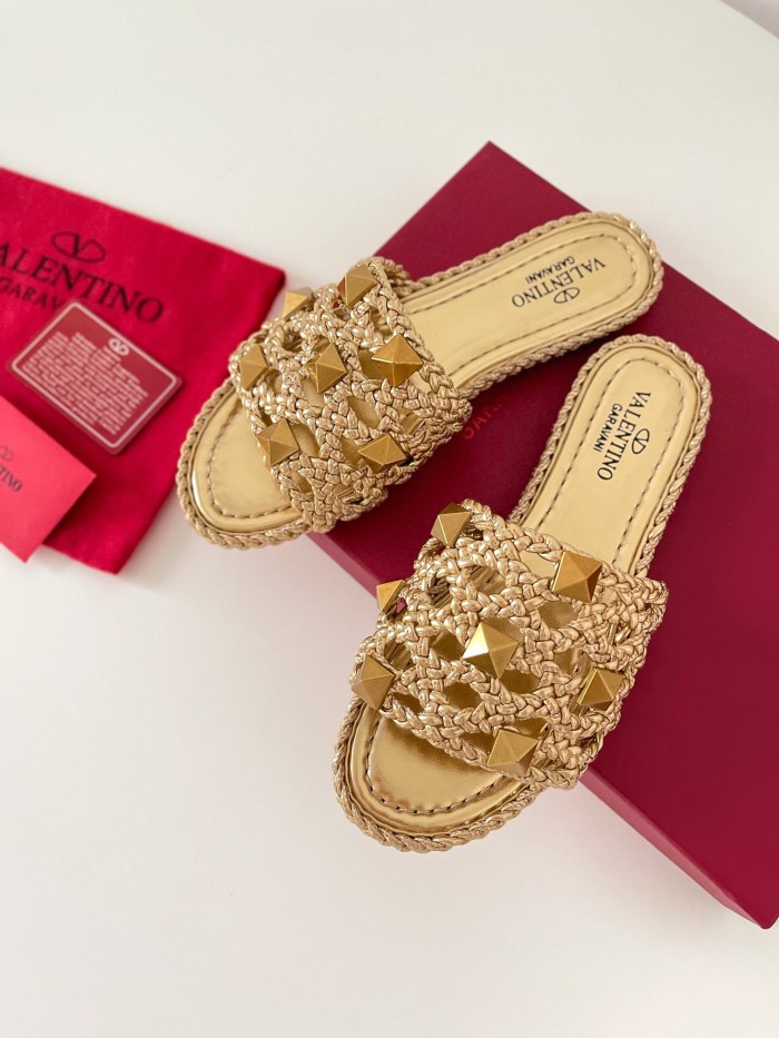 Valentino Women Shoes Mule Flip Flop Sandals ROMAN STUD SLIDE SANDAL IN QUILTED NAPPA with Original Box Luxury Brand