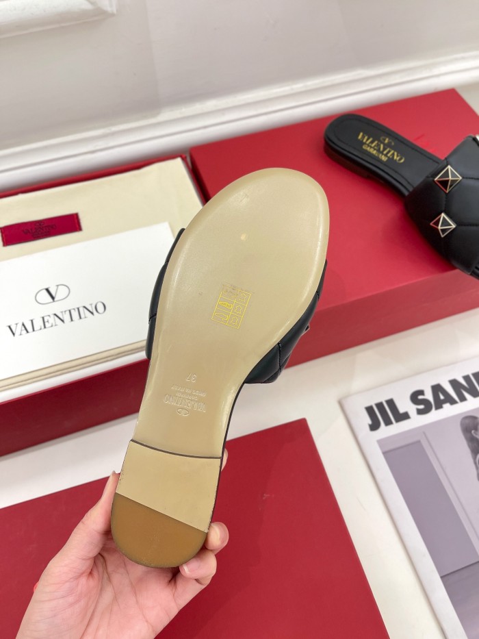 Valentino Women Shoes Mule Flip Flop Sandals ROMAN STUD SLIDE SANDAL IN QUILTED NAPPA with Original Box Luxury Brand
