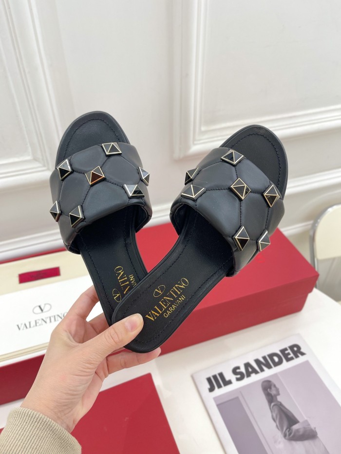 Valentino Women Shoes Mule Flip Flop Sandals ROMAN STUD SLIDE SANDAL IN QUILTED NAPPA with Original Box Luxury Brand