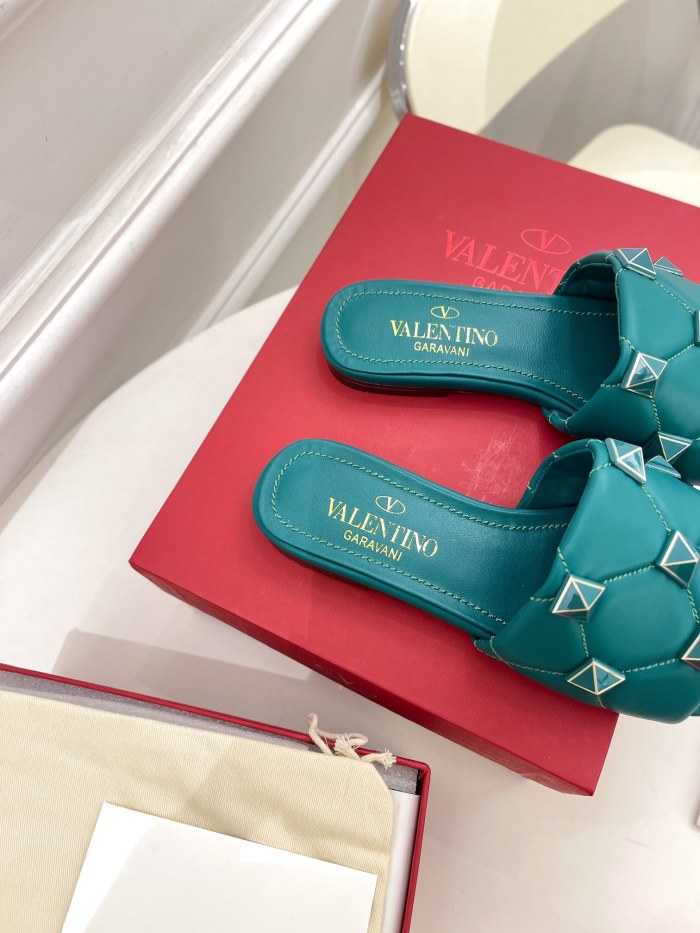 Valentino Women Shoes Mule Flip Flop Sandals ROMAN STUD SLIDE SANDAL IN QUILTED NAPPA with Original Box Luxury Brand