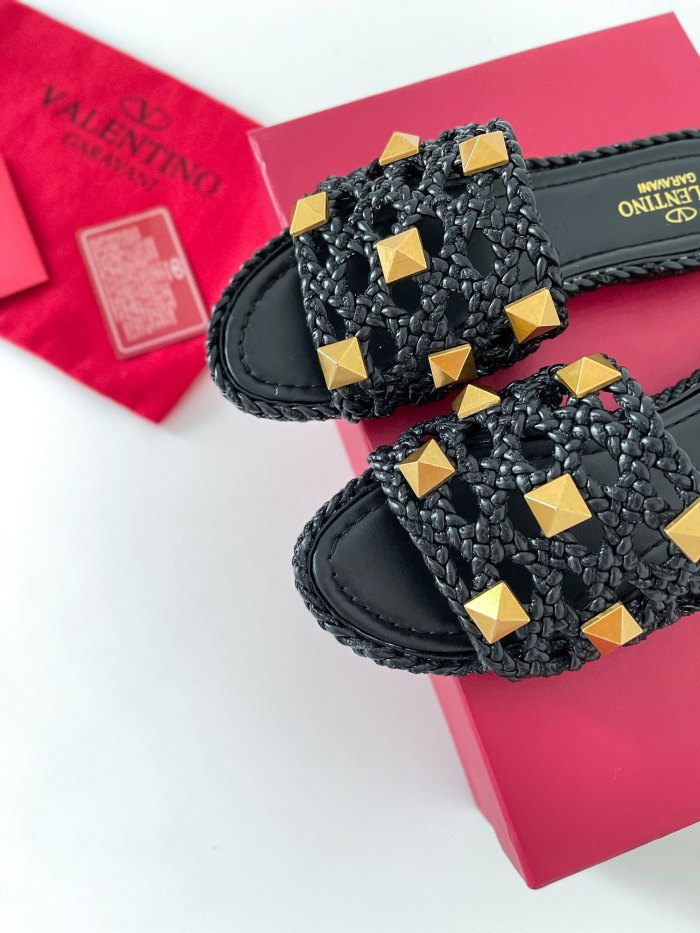 Valentino Women Shoes Mule Flip Flop Sandals ROMAN STUD SLIDE SANDAL IN QUILTED NAPPA with Original Box Luxury Brand