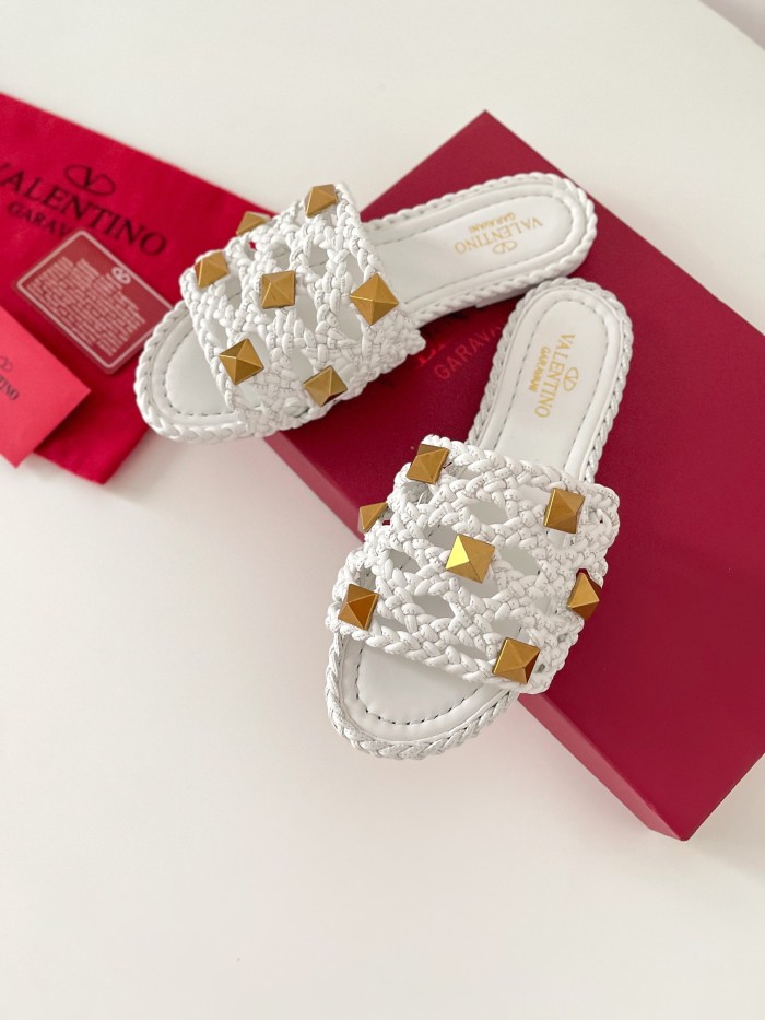 Valentino Women Shoes Mule Flip Flop Sandals ROMAN STUD SLIDE SANDAL IN QUILTED NAPPA with Original Box Luxury Brand