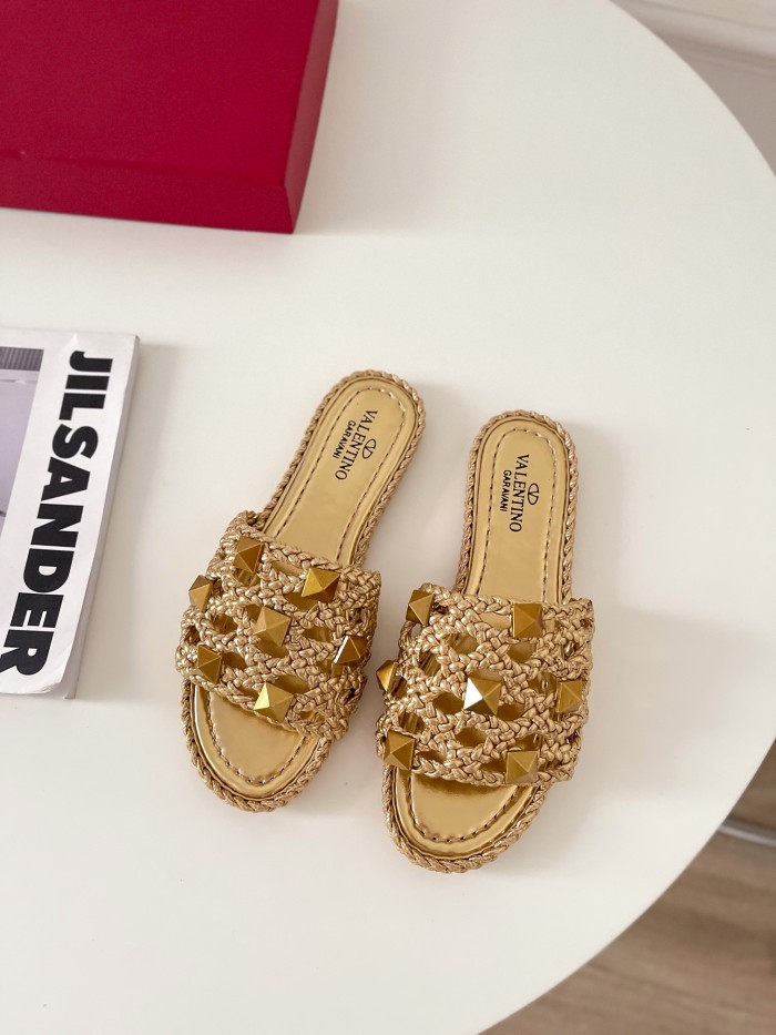 Valentino Women Shoes Mule Flip Flop Sandals ROMAN STUD SLIDE SANDAL IN QUILTED NAPPA with Original Box Luxury Brand