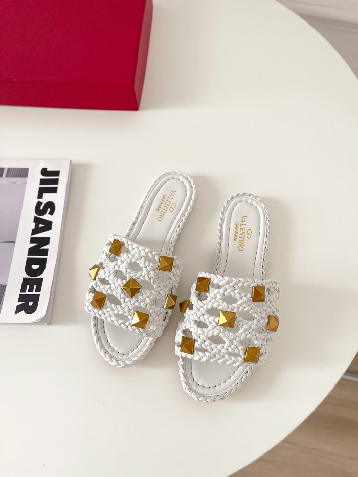 Valentino Women Shoes Mule Flip Flop Sandals ROMAN STUD SLIDE SANDAL IN QUILTED NAPPA with Original Box Luxury Brand