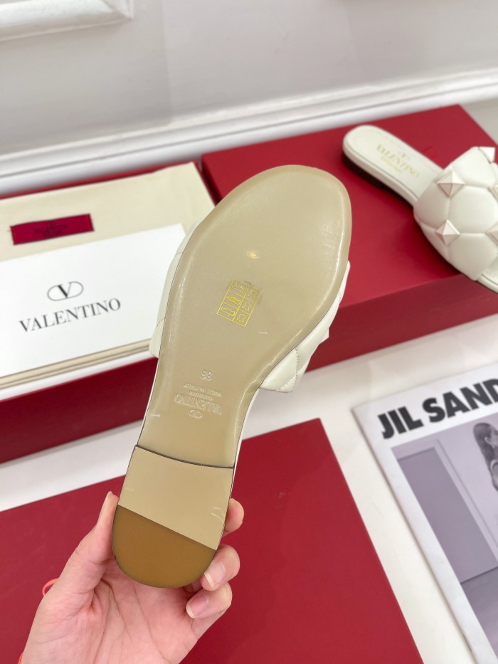 Valentino Women Shoes Mule Flip Flop Sandals ROMAN STUD SLIDE SANDAL IN QUILTED NAPPA with Original Box Luxury Brand