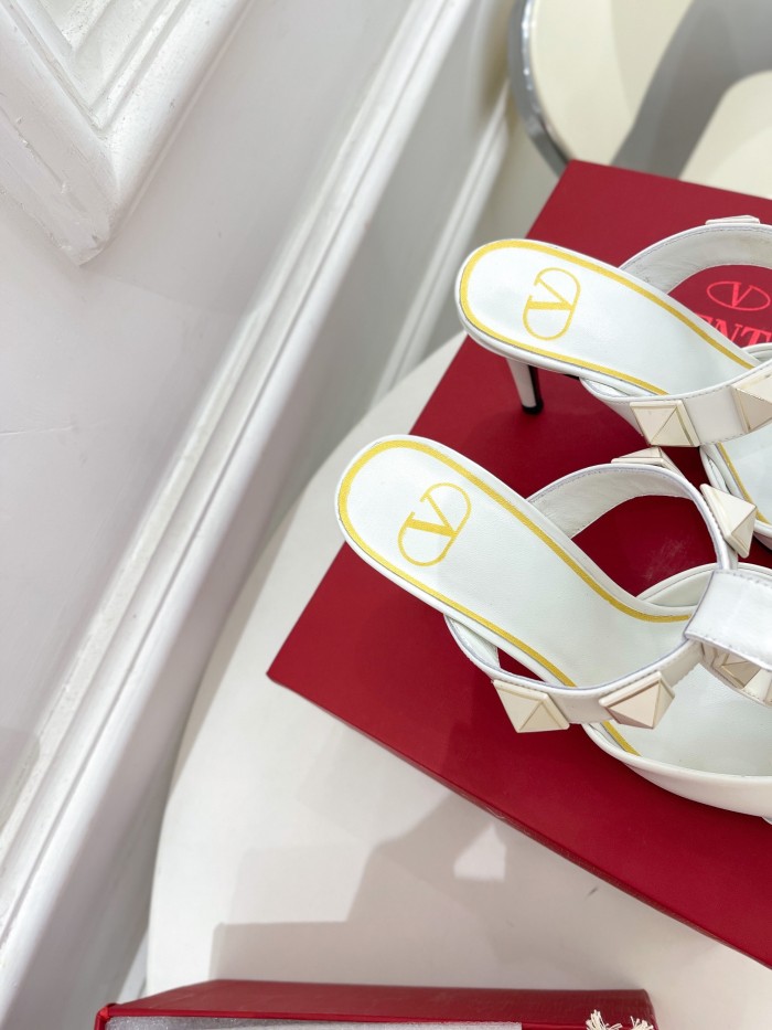 Valentino Women Shoes Mule Flip Flop Sandals ROMAN STUD SLIDE SANDAL IN QUILTED NAPPA with Original Box Luxury Brand 8cm Heel Design