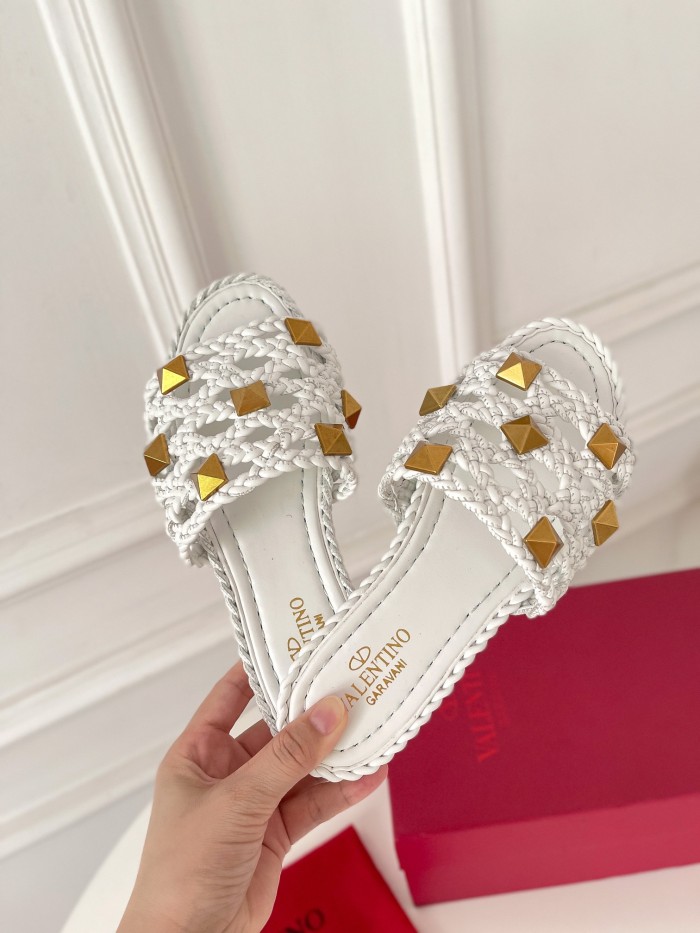 Valentino Women Shoes Mule Flip Flop Sandals ROMAN STUD SLIDE SANDAL IN QUILTED NAPPA with Original Box Luxury Brand