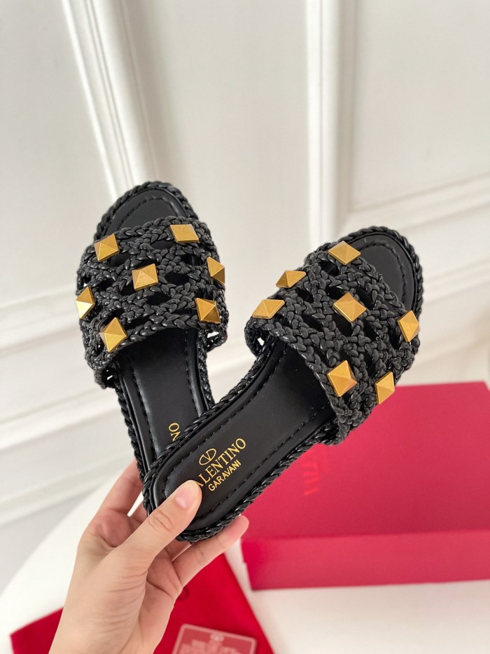 Valentino Women Shoes Mule Flip Flop Sandals ROMAN STUD SLIDE SANDAL IN QUILTED NAPPA with Original Box Luxury Brand