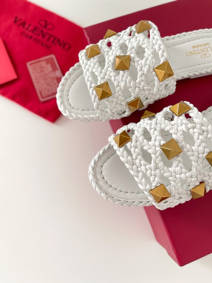 Valentino Women Shoes Mule Flip Flop Sandals ROMAN STUD SLIDE SANDAL IN QUILTED NAPPA with Original Box Luxury Brand