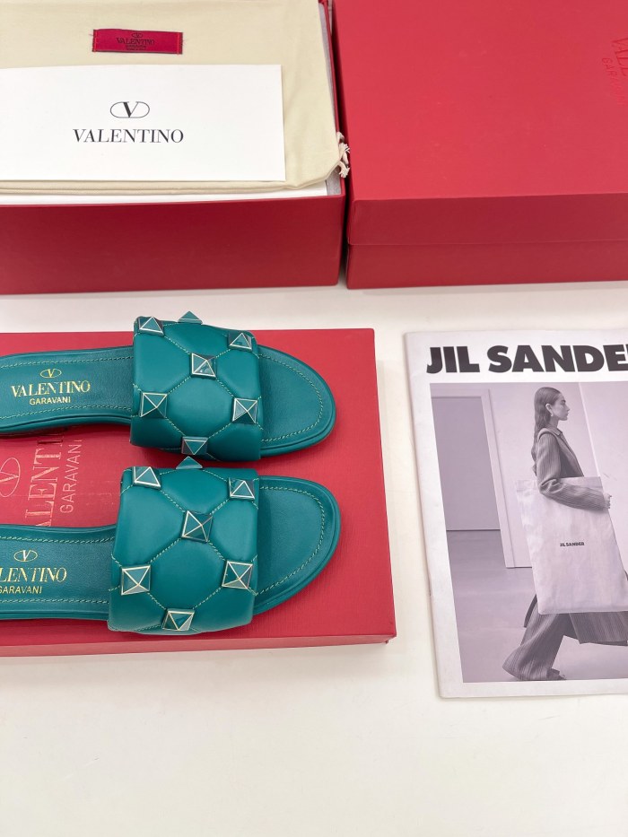 Valentino Women Shoes Mule Flip Flop Sandals ROMAN STUD SLIDE SANDAL IN QUILTED NAPPA with Original Box Luxury Brand
