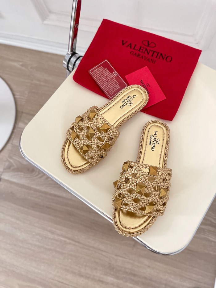 Valentino Women Shoes Mule Flip Flop Sandals ROMAN STUD SLIDE SANDAL IN QUILTED NAPPA with Original Box Luxury Brand