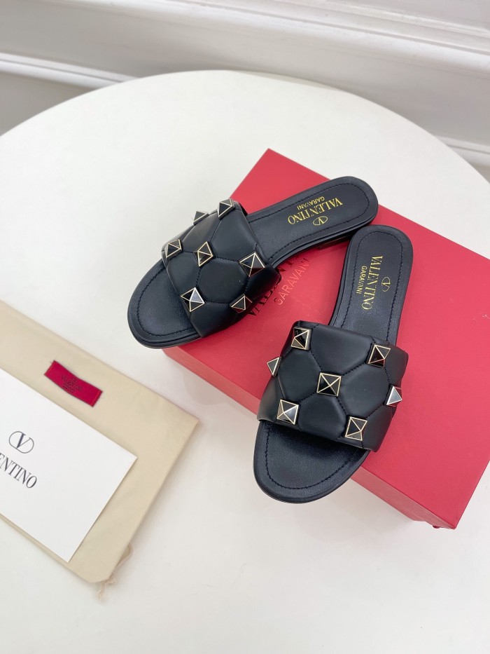 Valentino Women Shoes Mule Flip Flop Sandals ROMAN STUD SLIDE SANDAL IN QUILTED NAPPA with Original Box Luxury Brand