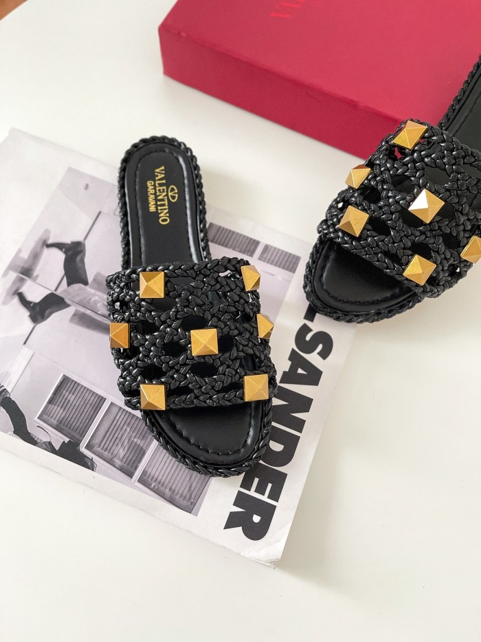 Valentino Women Shoes Mule Flip Flop Sandals ROMAN STUD SLIDE SANDAL IN QUILTED NAPPA with Original Box Luxury Brand