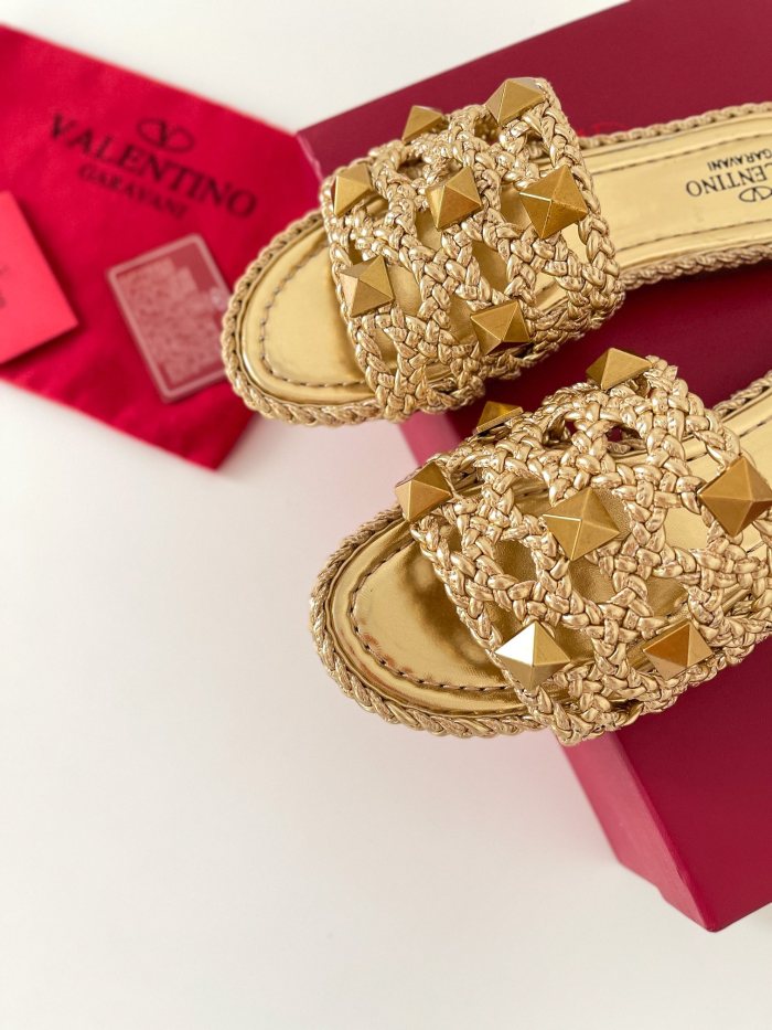 Valentino Women Shoes Mule Flip Flop Sandals ROMAN STUD SLIDE SANDAL IN QUILTED NAPPA with Original Box Luxury Brand