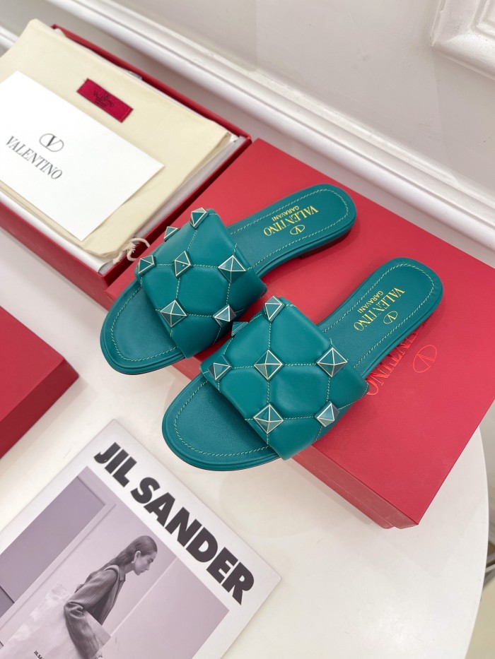 Valentino Women Shoes Mule Flip Flop Sandals ROMAN STUD SLIDE SANDAL IN QUILTED NAPPA with Original Box Luxury Brand