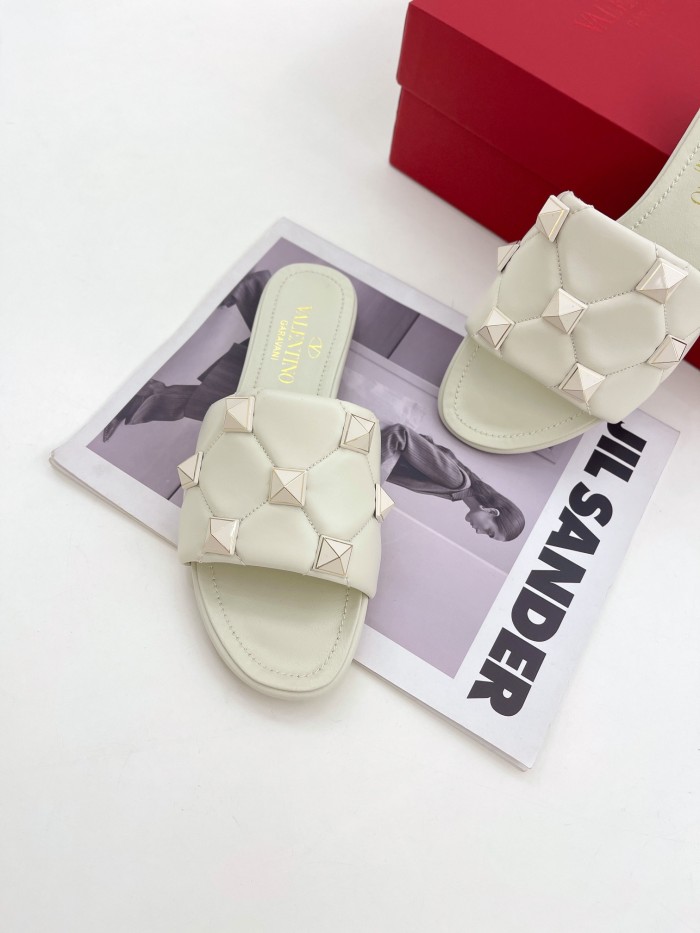 Valentino Women Shoes Mule Flip Flop Sandals ROMAN STUD SLIDE SANDAL IN QUILTED NAPPA with Original Box Luxury Brand