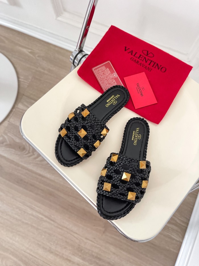 Valentino Women Shoes Mule Flip Flop Sandals ROMAN STUD SLIDE SANDAL IN QUILTED NAPPA with Original Box Luxury Brand