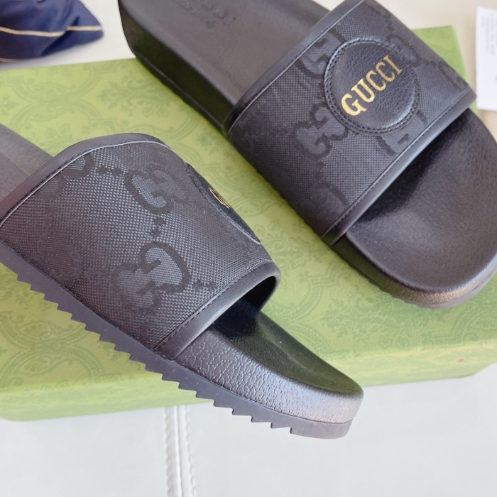 Gucci Mens Shoes Sandals Slides Slippers Luxury Brand Men's Gucci Off The Grid slides in black GG ECONYL with Original Box 644754 H9H90 1000