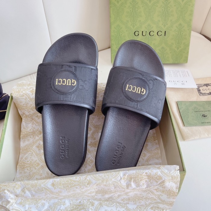 Gucci Mens Shoes Sandals Slides Slippers Luxury Brand Men's Gucci Off The Grid slides in black GG ECONYL with Original Box 644754 H9H90 1000
