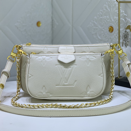 Louis Vuitton Womens Bags Clutch Wallets Luxury Brand Fashion Type Messenger Bags MULTI POCHETTE ACCESSOIRES M80399 Cream Embossed supple grained cowhide leather