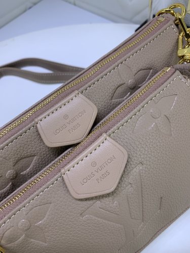 Louis Vuitton Womens Bags Clutch Wallets Luxury Brand Fashion Type Messenger Bags MULTI POCHETTE ACCESSOIRES M80399 Khaki Embossed supple grained cowhide leather