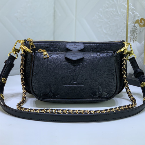 Louis Vuitton Womens Bags Clutch Wallets Luxury Brand Fashion Type Messenger Bags MULTI POCHETTE ACCESSOIRES M80399 Black Embossed supple grained cowhide leather