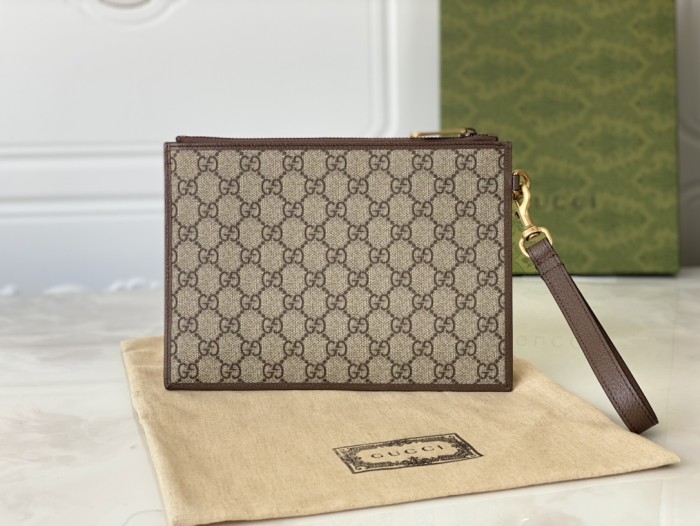 Gucci Mens Bags Clutch Pouch Luxury Brand Ophidia pouch with Web in GG Supreme with Original Box 672989 96IWT 8745