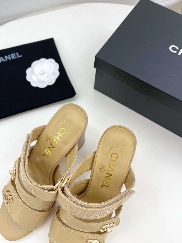 Chanel Womens Shoes Sandals Slippers Luxury Brand Design with Original Box Women Sandals 8cm Heel