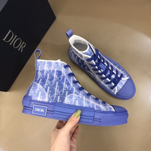 Dior Women Shoes Sneakers Casual Luxury Brand B23 HIGH-TOP SNEAKER Blue Dior Oblique Canvas with Original Box 3SH118ZMK_H561