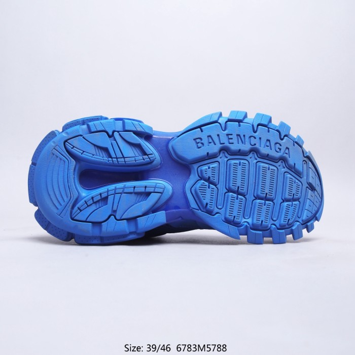 Balenciaga Mens Shoes Sneakers Luxury Brand TRACK.3 SNEAKER in blue mesh and nylon with Original Box 700875W3RF14090