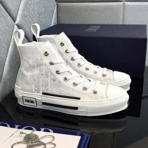 Dior Women Shoes Sneakers Casual Luxury Brand B23 HIGH-TOP SNEAKER White Dior Oblique Canvas with Original Box 3SH118YNT_H060
