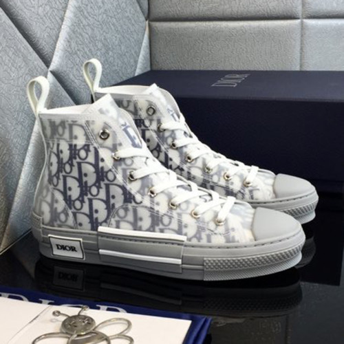 Dior Women Shoes Sneakers Casual Luxury Brand B23 HIGH-TOP SNEAKER White and Navy Blue Dior Oblique Canvas with Original Box 3SH118YNT_H568
