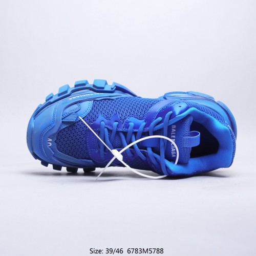 Balenciaga Womens Shoes Sneakers Luxury Brand TRACK.3 SNEAKER in blue mesh and nylon with Original Box 700875W3RF14090