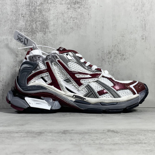 Balenciaga Womens Shoes Sneakers Luxury Brand Runner Sneaker in white, dark red, grey and black mesh and nylon with Original Box 677403W3RB39069