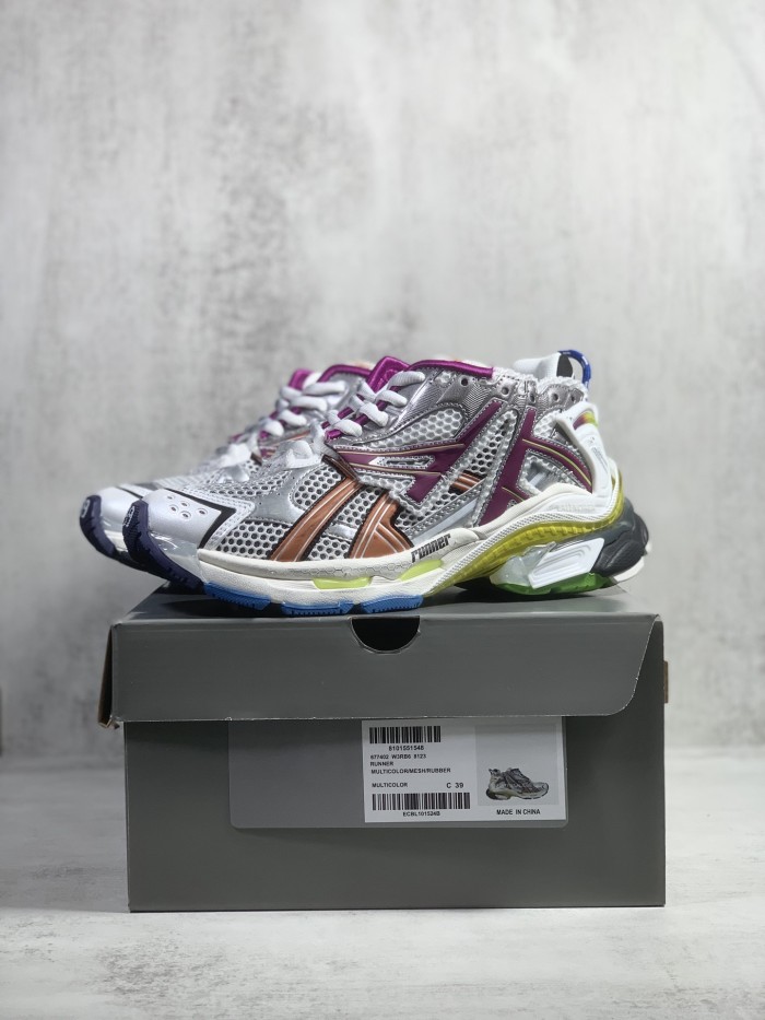 Balenciaga Mens Shoes Sneakers Luxury Brand Runner Sneaker in multicolor mesh and nylon with Original Box 677403W3RB68123