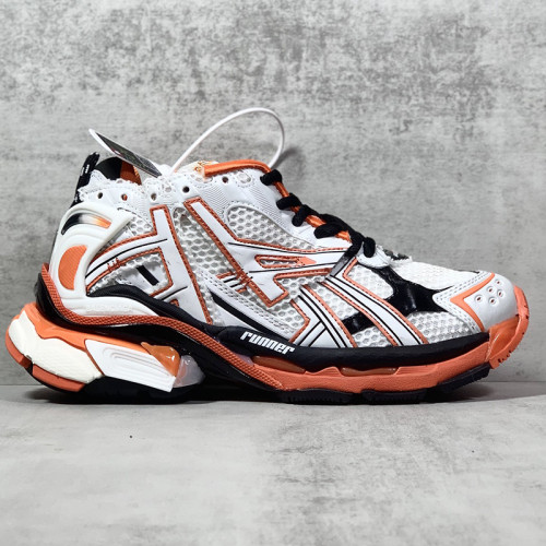 Balenciaga Womens Shoes Sneakers Luxury Brand Runner Sneaker in white, orange and black mesh and nylon with Original Box 677403W3RB79051