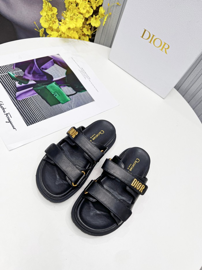 Dior Women Shoes Sandals Luxury Brand DIORACT SLIDE Black Lambskin with Original Box KCQ718LAB_S900