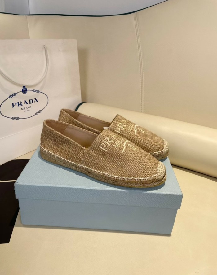 Prada Womens Shoes Casual Luxury Brand Breathable Hemp espadrilles with Original Box