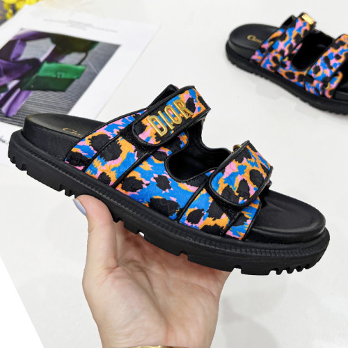 Dior Women Shoes Sandals Luxury Brand DIORACT SLIDE Multicolor Mizza Printed Technical Fabric Lambskin with Original Box KCQ719LNY_S29X
