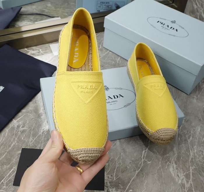 Prada Womens Shoes Casual Luxury Brand Breathable Hemp espadrilles with Original Box