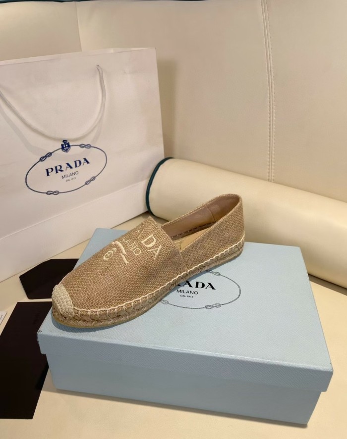 Prada Womens Shoes Casual Luxury Brand Breathable Hemp espadrilles with Original Box