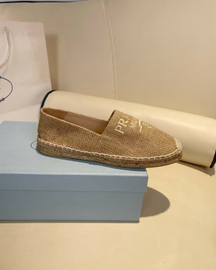 Prada Womens Shoes Casual Luxury Brand Breathable Hemp espadrilles with Original Box