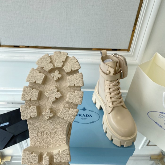 Prada Women Shoes Boots Luxury Brand Outdoor Monolith leather and nylon fabric boots 1T255M_3LJS_F0F24_F_B055