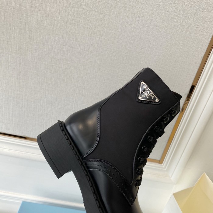 Prada Women Shoes Boots Luxury Brand Outdoor Monolith leather and nylon fabric boots 1T255M_3LJS_F0F24_F_B055