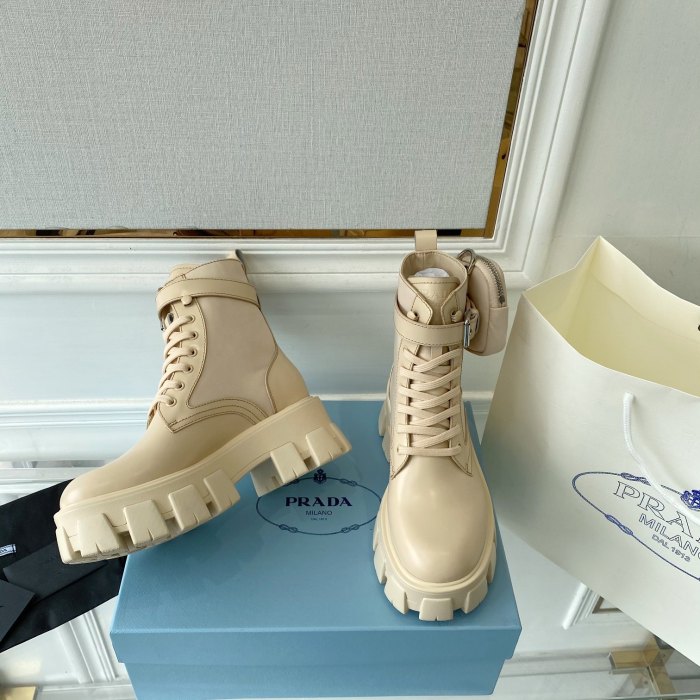 Prada Women Shoes Boots Luxury Brand Outdoor Monolith leather and nylon fabric boots 1T255M_3LJS_F0F24_F_B055