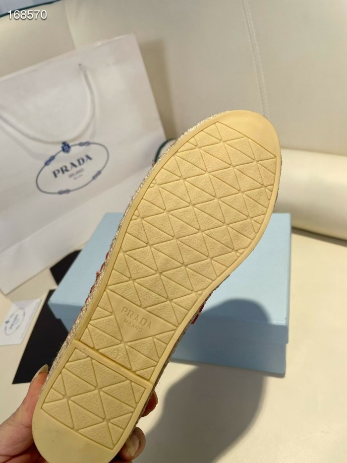 Prada Womens Shoes Casual Luxury Brand Breathable Hemp espadrilles with Original Box